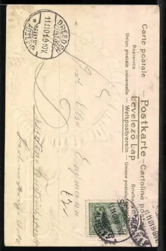 Lithographie Porträt einer Dame mit goldenem Schmuck und Rosen, Jugendstil