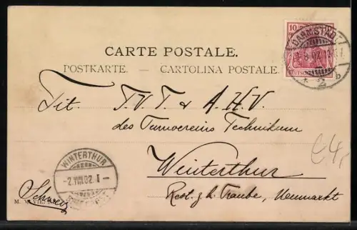 Lithographie Zwei Damen in eleganten Gewändern pflücken Früchte, Jugendstil