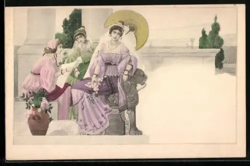 Künstler-AK Damen in eleganten Gewändern im Jugendstil