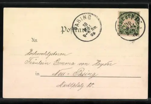 Lithographie Elegante Dame mit zwei Tauben, Jugendstil