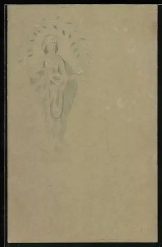 AK Elegante Dame mit Lorbeerkranz, Jugendstil