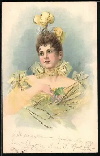 AK Elegante Dame im Jugendstil