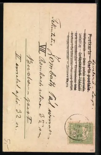 AK Frau mit Tröte, Jugendstil