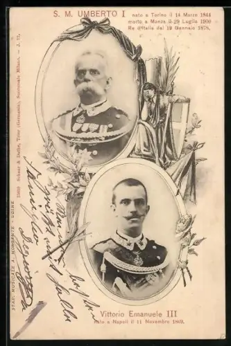 AK König Umberto I. und König Vittorio Emanuele III. von Italien