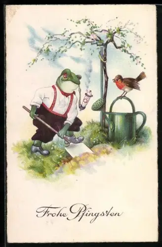 AK Frosch als Gärtner