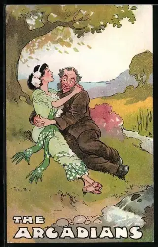 Künstler-AK Tom Browne: The Arcadians, Liebespaar auf einer Wiese
