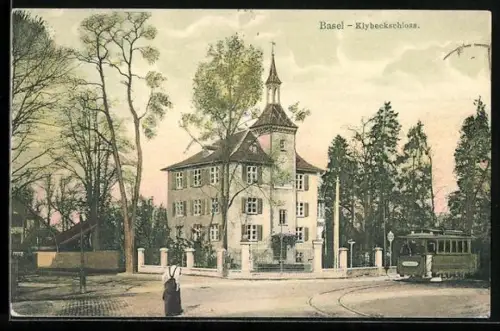 AK Basel, Strassenbahn am Klybeckschloss