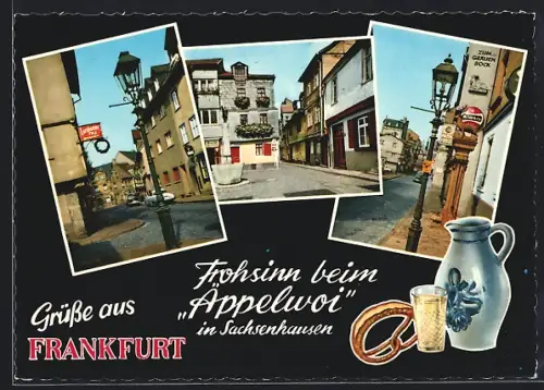 AK Frankfurt a. M.-Sachsenhausen, Strassenpartien mit Gaststätte Zum Grauen Bock
