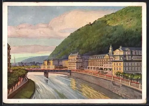 AK Bad Ems, Flusspartie mit Hotel Staatliches Kurhaus