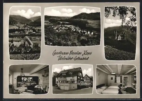 AK Weinähr /Gelbachtal, Gasthaus Pension Kops, Ansichten des Ortes, Blick aufs Schloss, Pension innen und aussen