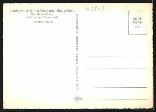 AK Badenweiler /Schwarzwald, Winzerstube Markgräfler mit Winzerkeller, Bes. Erwin Baier