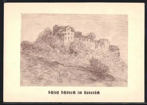 AK Boppard, Zeichnung des Schlosses Schöneck / Hunsrück