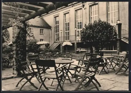AK Oelsnitz /Erzgeb., Clubhaus Hans Marchwitza, Blick auf die Terrasse