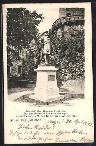 AK Bielefeld, Denkmal des Grossen Kurfürsten auf dem Burghof des Sparrenberges