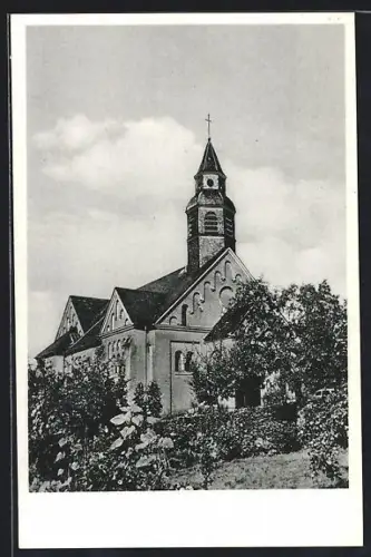 AK Frankfurt-Bergen-Enkheim, Katholische Kirche mit Grünanlagen