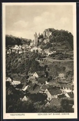 AK Westerburg / Westerwald, Schloss mit Evangelischer Kirche und Ortsansicht