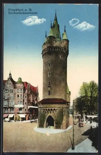 AK Frankfurt a. M., Eschenheimerturm mit Strassenpartie und Passanten