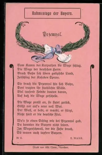 AK Przemysl, Ruhmestage der Bayern, Gedicht von E. Mahr