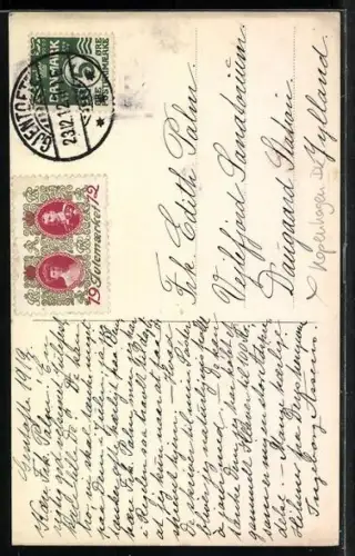 Künstler-AK Kopenhagen, Verschneite Strassenpartie im Winter, Automobil