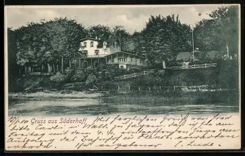 AK Süderhaff, Wasserpartie mit Ortsansicht