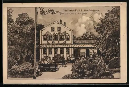 Künstler-AK Hadersleben, Viktoria-Bad, Besitzer Carl Schlottfeldt