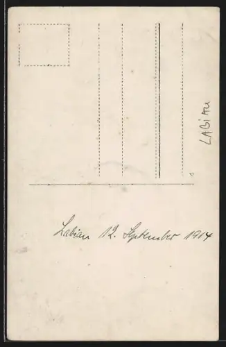 Foto-AK Labiau, Deutsche Soldaten in einem zerstörten Gebäude 1914