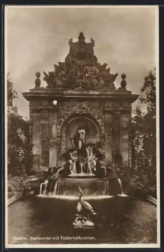 AK Stettin, Berlinertor mit Felderhofbrunnen