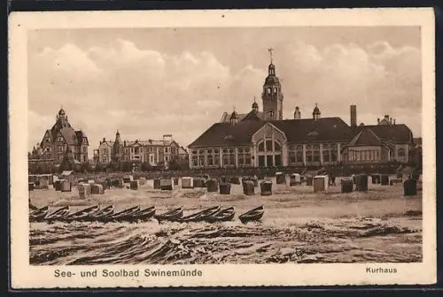 AK Swinemünde, Kurhaus, Ruderboote am Strand
