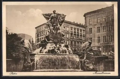 AK Stettin, Blick auf den Manzellbrunnen