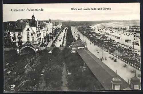 AK Swinemünde, Blick auf Promenade und Strand
