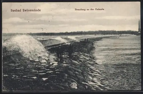 AK Swinemünde, Brandung an der Ostmole