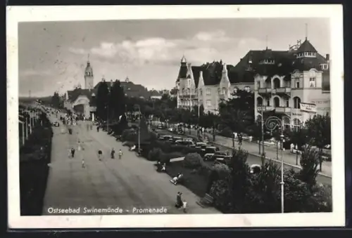 AK Swinemünde, Promenade mit Ostsee Palast-Hotel
