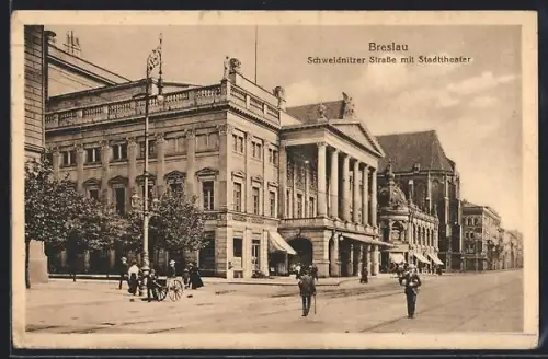 AK Breslau, Schweidnitzer Strasse mit Stadttheater