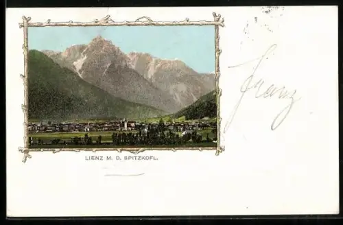 AK Lienz, Ortspanorama mit Spitzkofel, Rahmen