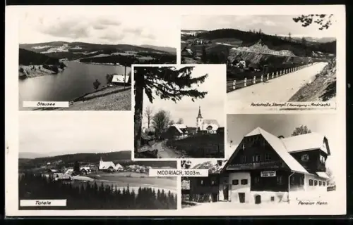 AK Modriach, Pension Hann im Winter, Stausee, Totalansicht