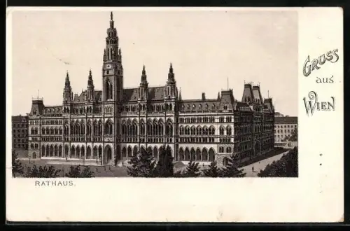 Lithographie Wien, Rathaus aus der Vogelschau