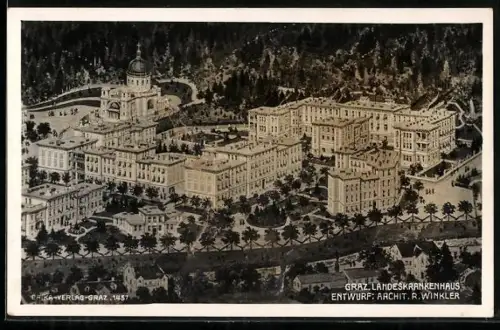 AK Graz, Landeskrankenhaus aus der Vogelschau