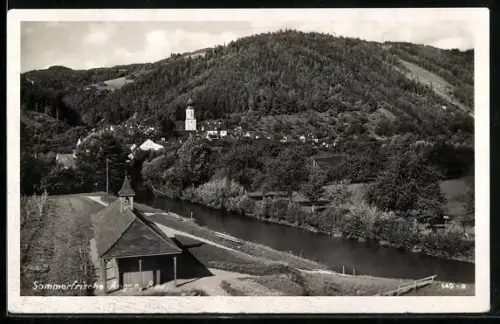 AK Anger, Bad, Flusspartie mit Ort