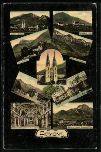 AK Admont, Ost- u. Südtrakt des Stiftes, Schloss Röthelstein, Ortsansichten