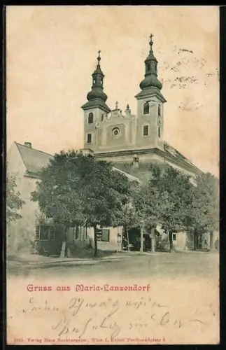 AK Maria-Lanzendorf, Strassenpartie mit Kirche