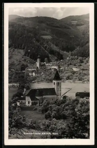 AK Anger /Steiermark, Ortsansicht mit Kirchen aus der Vogelschau