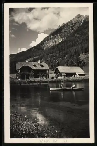 AK Kleinarl, Forsthaus am Jägersee gegen die Ennskrax, Bootspartie