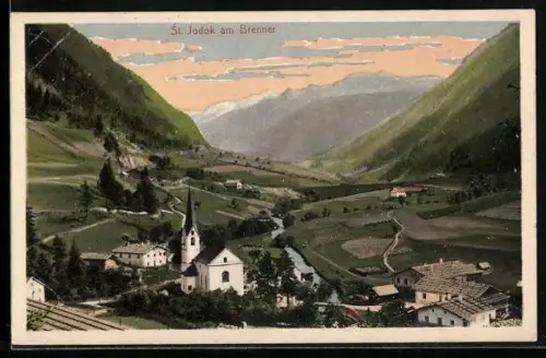 AK St. Jodok am Brenner, Ortsansicht mit Talblick