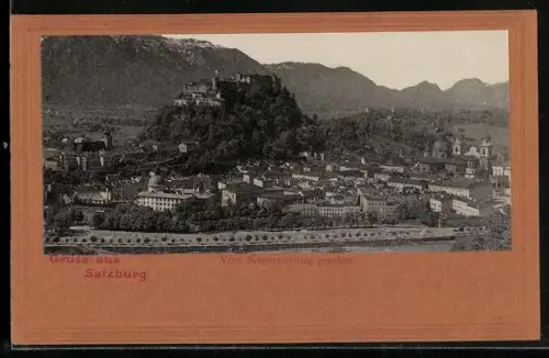 AK Salzburg, Totalansicht mit Festung und Bergpanorama