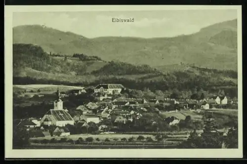 AK Eibiswald, Ortsansicht mit Kirche aus der Vogelschau