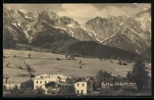 AK Saalfelden, Ortspartie mit Bergen