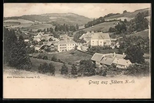 AK Zöbern /N.-Ö., Totalansicht mit Blick ins Land