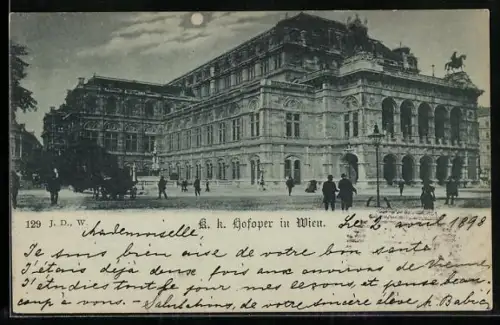 Mondschein-AK Wien, K. k. Hofoper, Panorama-Ansicht