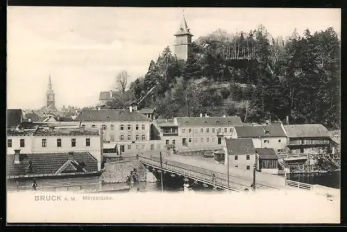 AK Bruck a. M., Märzbrücke mit Ortspanorama, Türme
