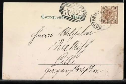 AK Admont, Totalansicht mit Kirche und Bergpanorama aus der Vogelschau